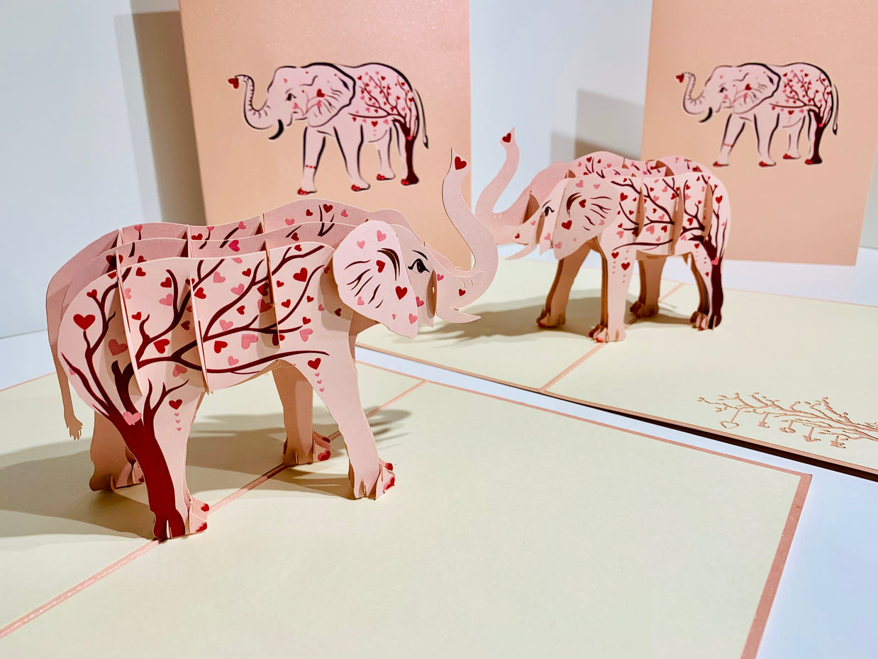 Elephant with Pink Love Hearts Origami Pop Cards 3D Pop Up Greeting Card Thank You Handmade Gift Thinking of You Happy Birthday Occasion Australiana Celebrate the Beauty and Happiness During Special Day Best Wishes Gift