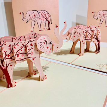 Elephant with Pink Love Hearts Origami Pop Cards 3D Pop Up Greeting Card Thank You Handmade Gift Thinking of You Happy Birthday Occasion Australiana Celebrate the Beauty and Happiness During Special Day Best Wishes Gift