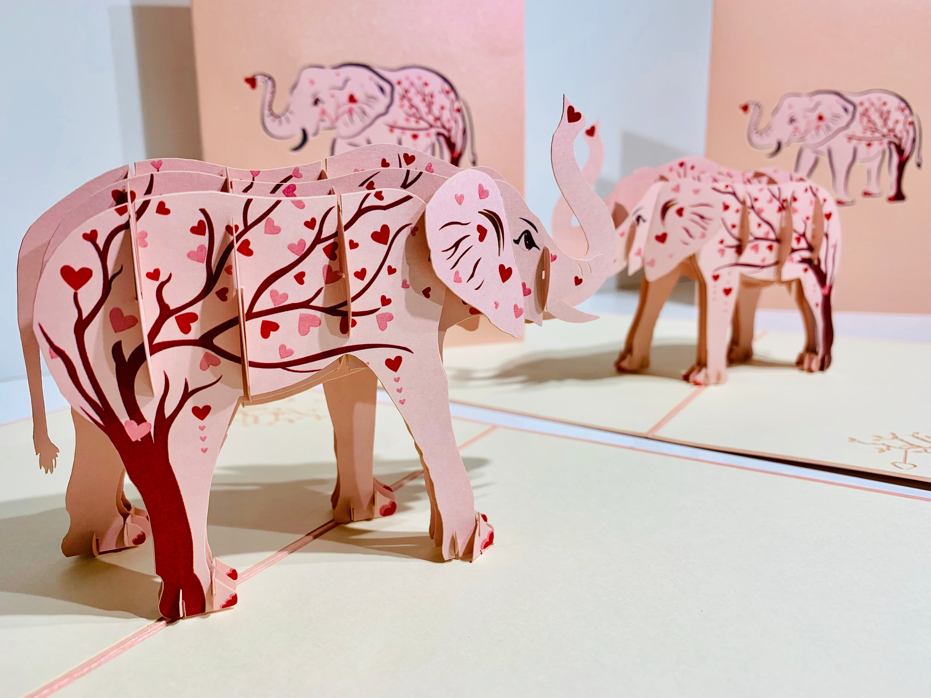 Elephant with Pink Love Hearts Origami Pop Cards 3D Pop Up Greeting Card Thank You Handmade Gift Thinking of You Happy Birthday Occasion Australiana Celebrate the Beauty and Happiness During Special Day Best Wishes Gift