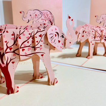 Elephant with Pink Love Hearts Origami Pop Cards 3D Pop Up Greeting Card Thank You Handmade Gift Thinking of You Happy Birthday Occasion Australiana Celebrate the Beauty and Happiness During Special Day Best Wishes Gift