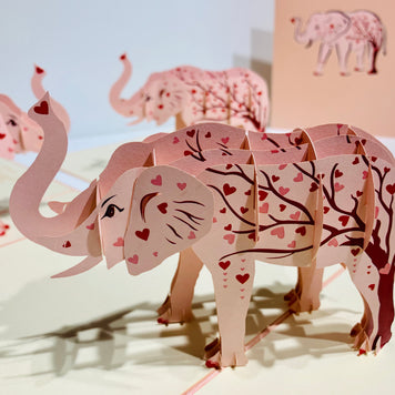 Elephant with Pink Love Hearts Origami Pop Cards 3D Pop Up Greeting Card Thank You Handmade Gift Thinking of You Happy Birthday Occasion Australiana Celebrate the Beauty and Happiness During Special Day Best Wishes Gift