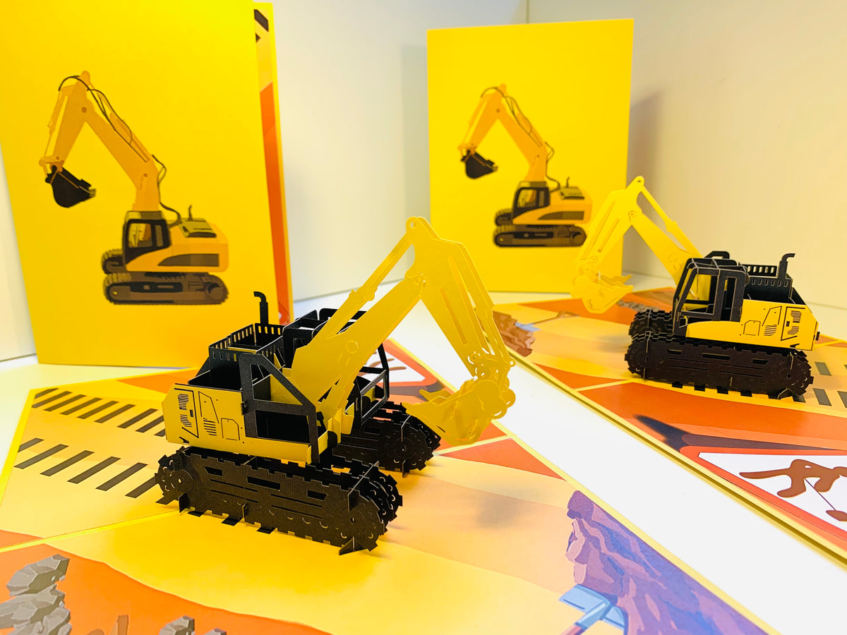 Excavator Digger Crane Truck ~ Perfect for Construction Workers or Kids Origami Pop Cards 3D Pop Up Greeting Card Thank You Handmade Gift Thinking of You Happy Birthday Occasion Australiana Celebrate the Beauty and Happiness During Special Day