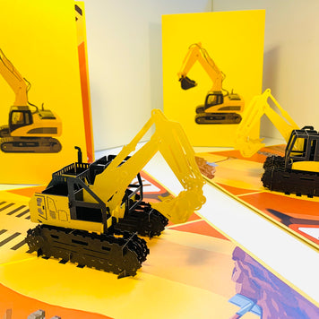 Excavator Digger Crane Truck ~ Perfect for Construction Workers or Kids Origami Pop Cards 3D Pop Up Greeting Card Thank You Handmade Gift Thinking of You Happy Birthday Occasion Australiana Celebrate the Beauty and Happiness During Special Day