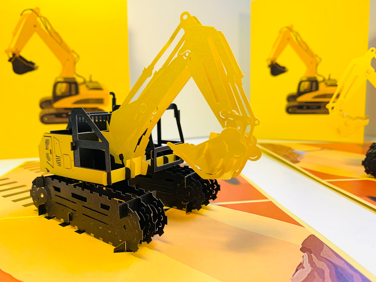 Excavator Digger Crane Truck ~ Perfect for Construction Workers or Kids Origami Pop Cards 3D Pop Up Greeting Card Thank You Handmade Gift Thinking of You Happy Birthday Occasion Australiana Celebrate the Beauty and Happiness During Special Day