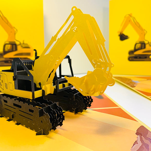 Excavator Digger Crane Truck ~ Perfect for Construction Workers or Kids Origami Pop Cards 3D Pop Up Greeting Card Thank You Handmade Gift Thinking of You Happy Birthday Occasion Australiana Celebrate the Beauty and Happiness During Special Day