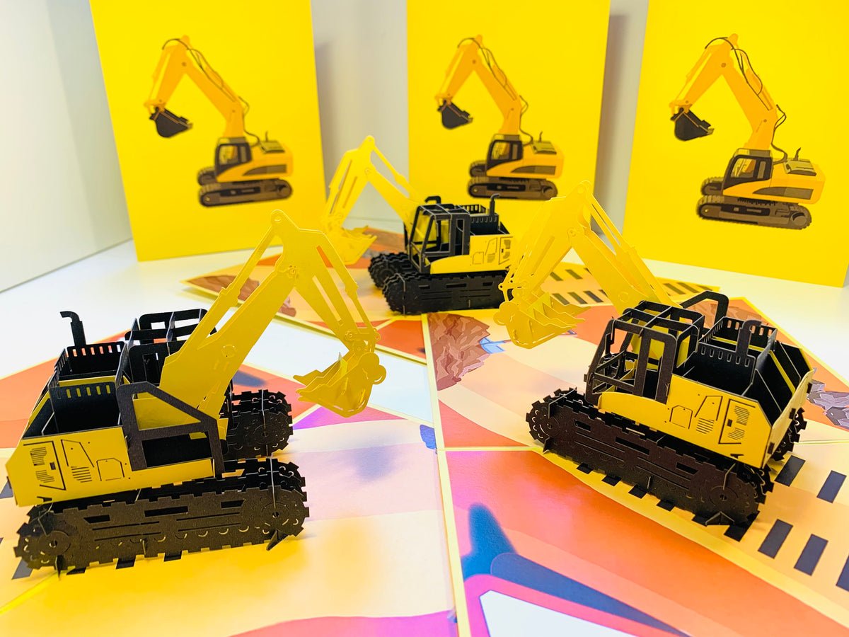 Excavator Digger Crane Truck ~ Perfect for Construction Workers or Kids Origami Pop Cards 3D Pop Up Greeting Card Thank You Handmade Gift Thinking of You Happy Birthday Occasion Australiana Celebrate the Beauty and Happiness During Special Day