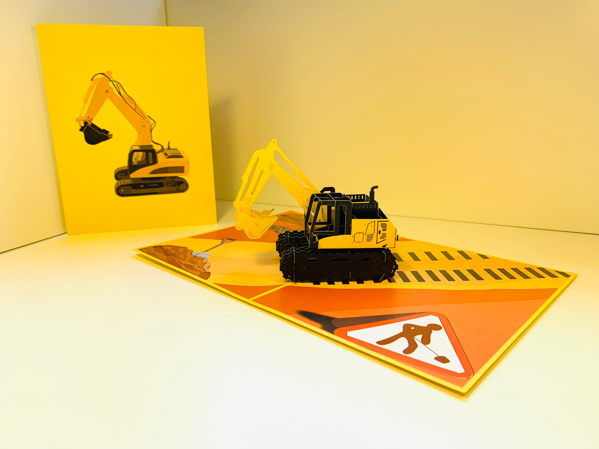 Excavator Digger Crane Truck ~ Perfect for Construction Workers or Kids Origami Pop Cards 3D Pop Up Greeting Card Thank You Handmade Gift Thinking of You Happy Birthday Occasion Australiana Celebrate the Beauty and Happiness During Special Day