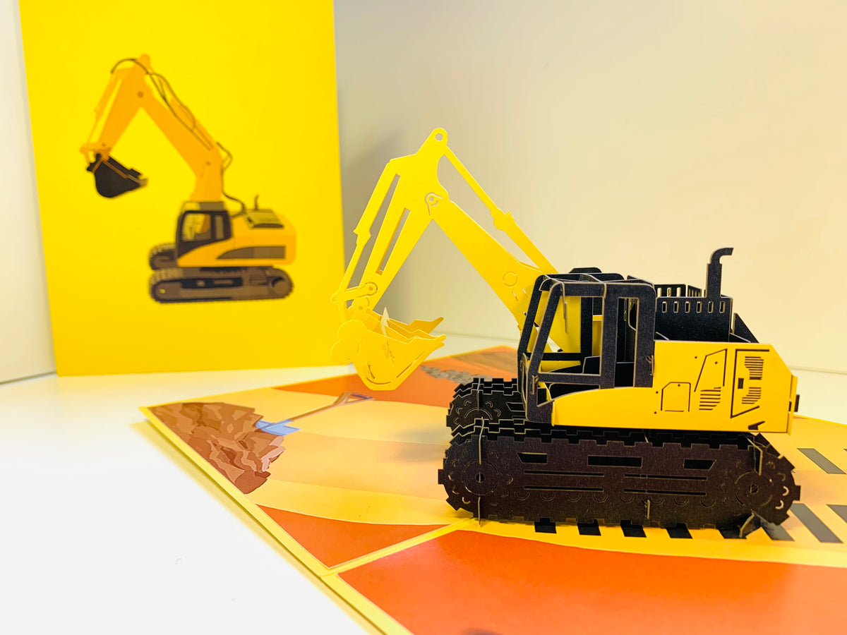 Excavator Digger Crane Truck ~ Perfect for Construction Workers or Kids Origami Pop Cards 3D Pop Up Greeting Card Thank You Handmade Gift Thinking of You Happy Birthday Occasion Australiana Celebrate the Beauty and Happiness During Special Day
