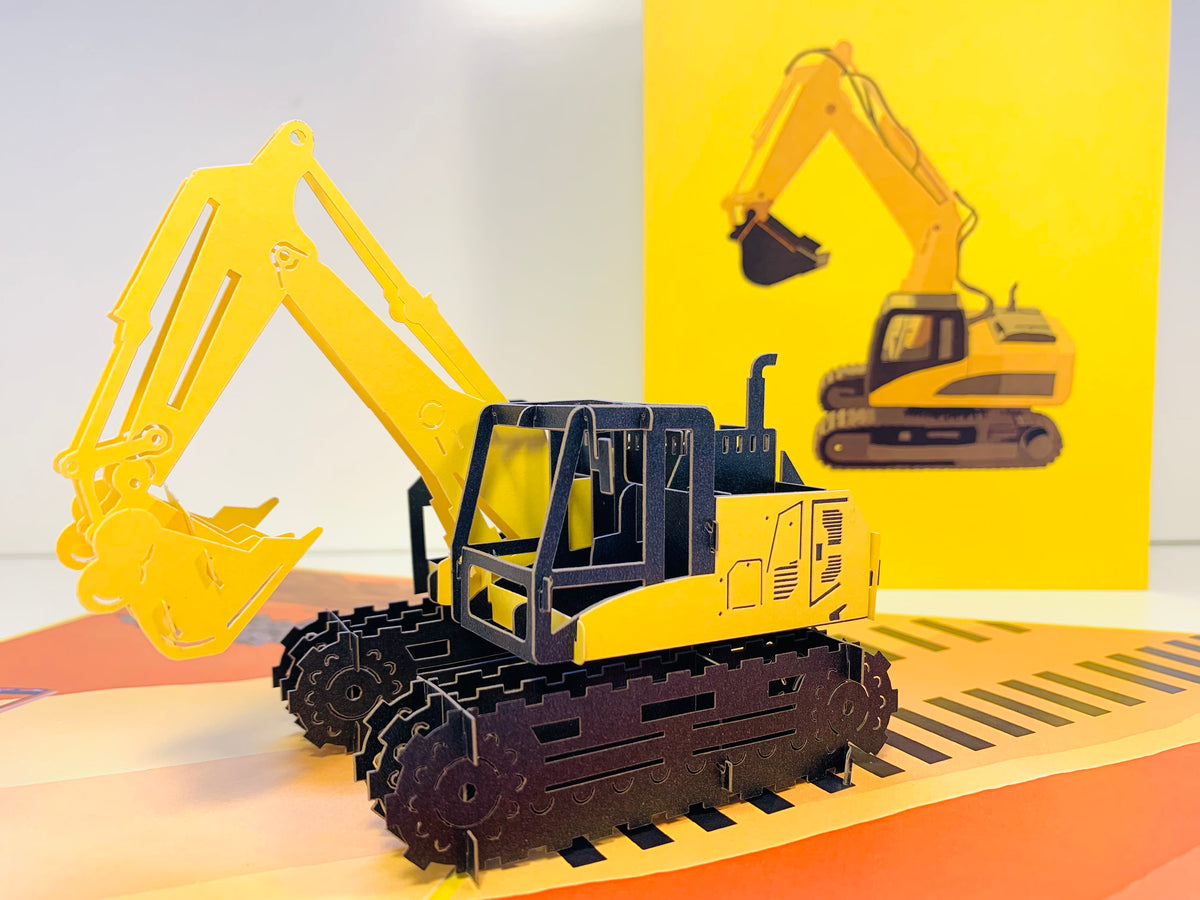 Excavator Digger Crane Truck ~ Perfect for Construction Workers or Kids Origami Pop Cards 3D Pop Up Greeting Card Thank You Handmade Gift Thinking of You Happy Birthday Occasion Australiana Celebrate the Beauty and Happiness During Special Day