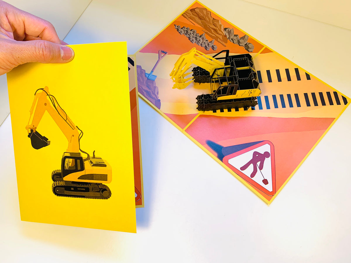 Excavator Digger Crane Truck ~ Perfect for Construction Workers or Kids Origami Pop Cards 3D Pop Up Greeting Card Thank You Handmade Gift Thinking of You Happy Birthday Occasion Australiana Celebrate the Beauty and Happiness During Special Day