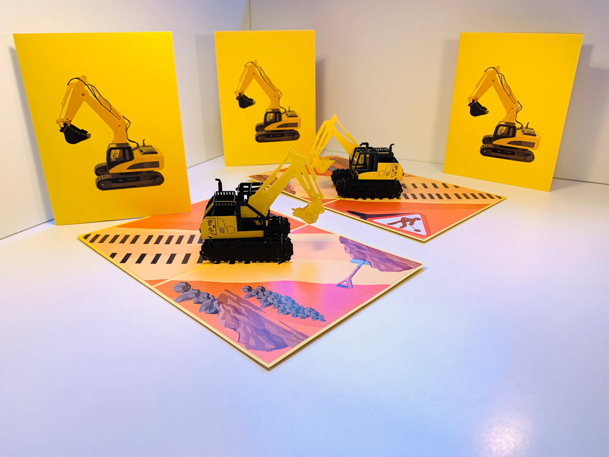 Excavator Digger Crane Truck ~ Perfect for Construction Workers or Kids Origami Pop Cards 3D Pop Up Greeting Card Thank You Handmade Gift Thinking of You Happy Birthday Occasion Australiana Celebrate the Beauty and Happiness During Special Day