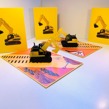Excavator Digger Crane Truck ~ Perfect for Construction Workers or Kids Origami Pop Cards 3D Pop Up Greeting Card Thank You Handmade Gift Thinking of You Happy Birthday Occasion Australiana Celebrate the Beauty and Happiness During Special Day