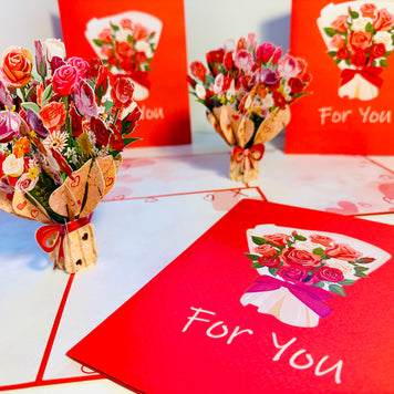 Pink & Red Rose Flower Bouquet Origami Pop Cards 3D Pop Up Greeting Card Happy Birthday Thank You Handmade Gift Thinking of You Blank Card for Any Occasion Happy Mother's Day Happy Father's Australiana Celebrate