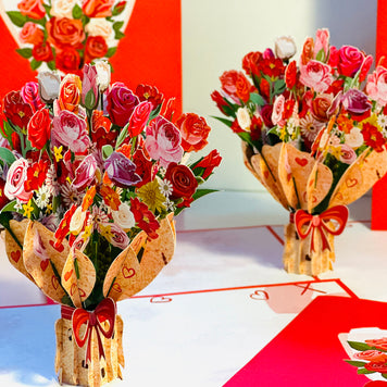 Pink & Red Rose Flower Bouquet Origami Pop Cards 3D Pop Up Greeting Card Happy Birthday Thank You Handmade Gift Thinking of You Blank Card for Any Occasion Happy Mother's Day Happy Father's Australiana Celebrate