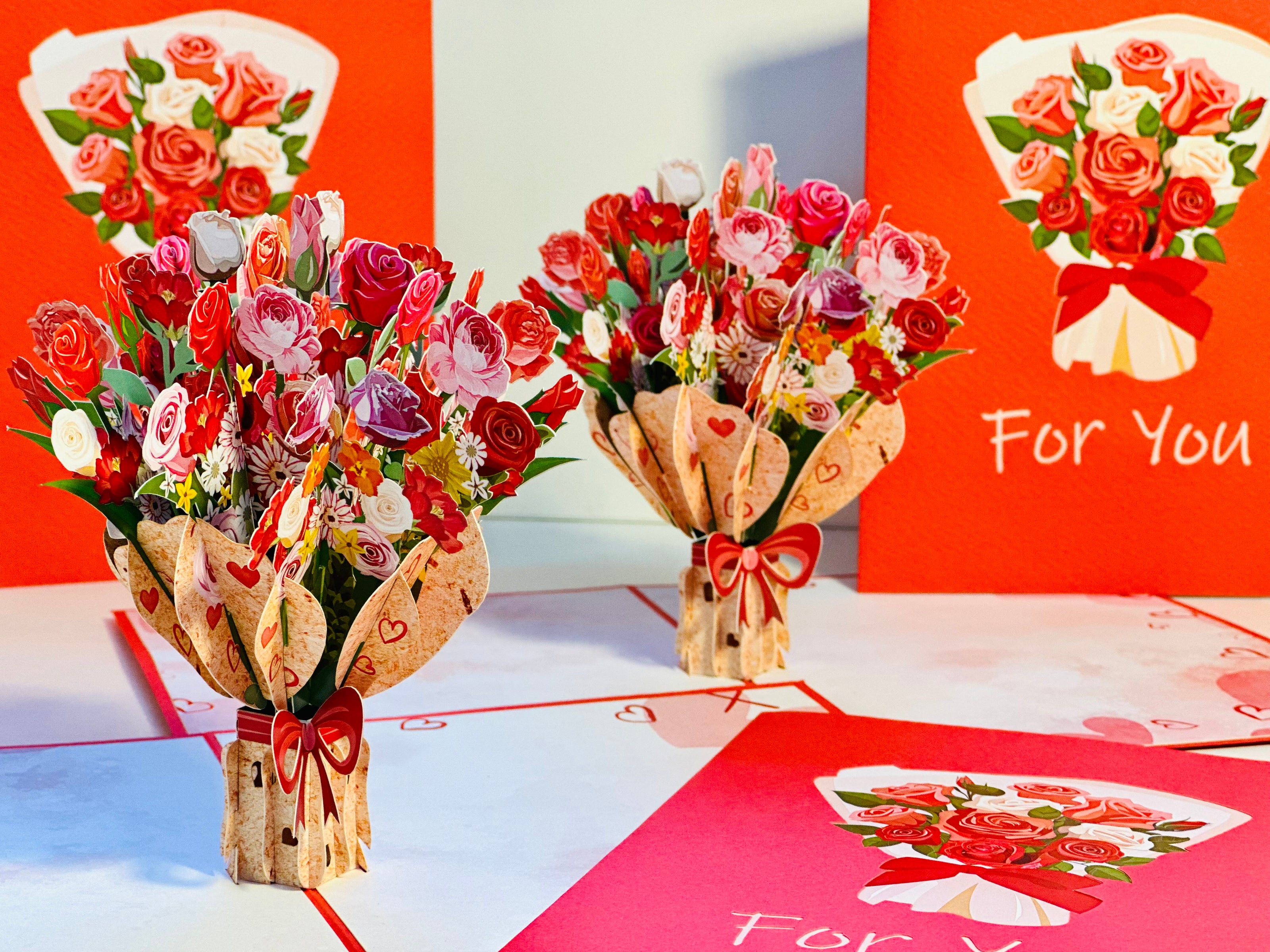 Pink & Red Rose Flower Bouquet Origami Pop Cards 3D Pop Up Greeting Card Happy Birthday Thank You Handmade Gift Thinking of You Blank Card for Any Occasion Happy Mother's Day Happy Father's Australiana Celebrate