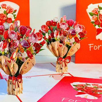 Pink & Red Rose Flower Bouquet Origami Pop Cards 3D Pop Up Greeting Card Happy Birthday Thank You Handmade Gift Thinking of You Blank Card for Any Occasion Happy Mother's Day Happy Father's Australiana Celebrate