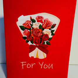 Pink & Red Rose Flower Bouquet Origami Pop Cards 3D Pop Up Greeting Card Happy Birthday Thank You Handmade Gift Thinking of You Blank Card for Any Occasion Happy Mother's Day Happy Father's Australiana Celebrate