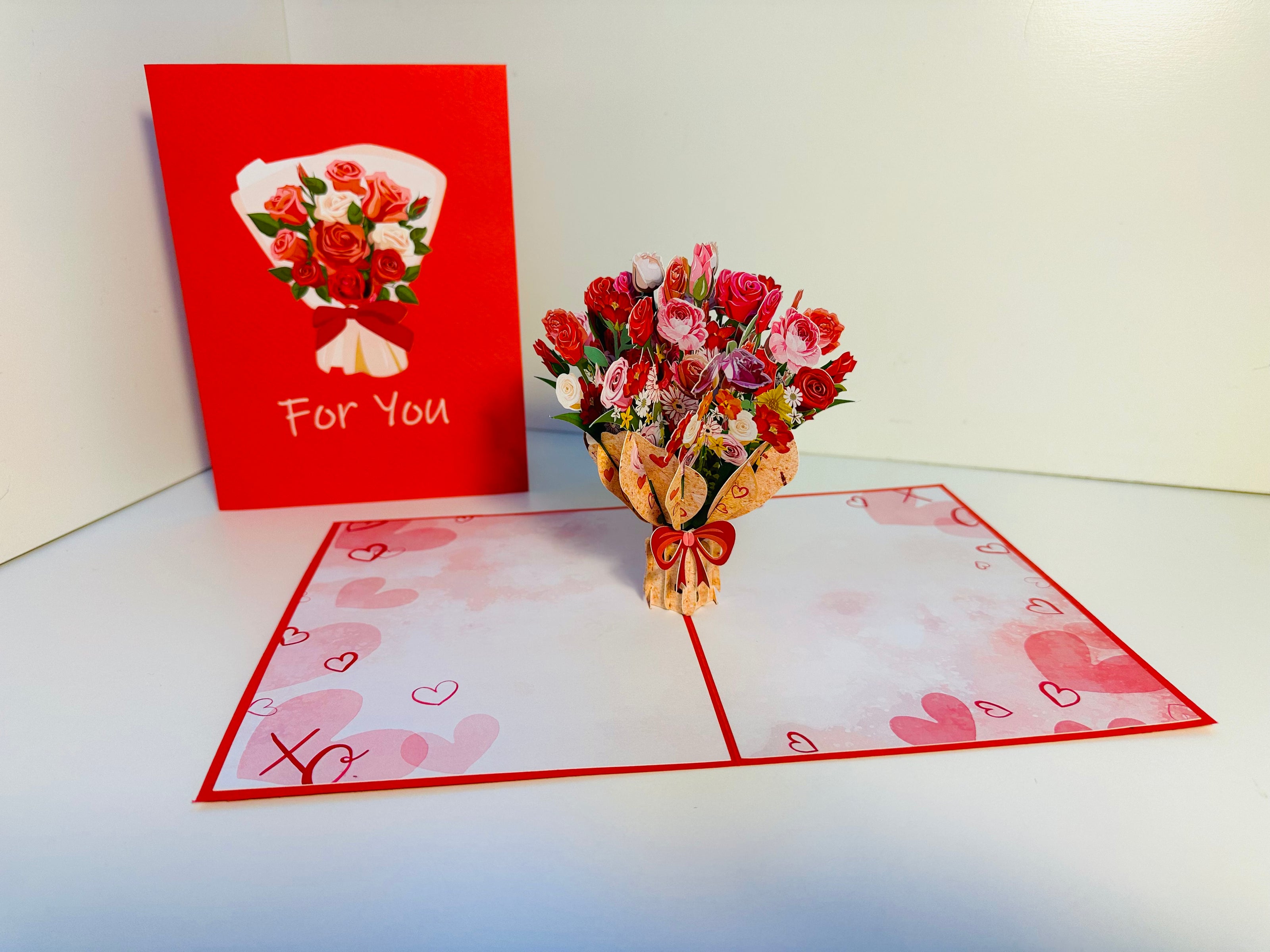 Pink & Red Rose Flower Bouquet Origami Pop Cards 3D Pop Up Greeting Card Happy Birthday Thank You Handmade Gift Thinking of You Blank Card for Any Occasion Happy Mother's Day Happy Father's Australiana Celebrate