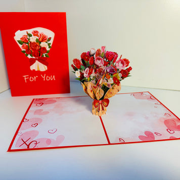 Pink & Red Rose Flower Bouquet Origami Pop Cards 3D Pop Up Greeting Card Happy Birthday Thank You Handmade Gift Thinking of You Blank Card for Any Occasion Happy Mother's Day Happy Father's Australiana Celebrate