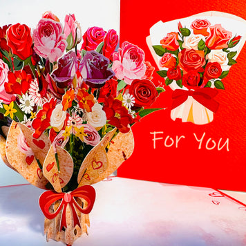 Pink & Red Rose Flower Bouquet Origami Pop Cards 3D Pop Up Greeting Card Happy Birthday Thank You Handmade Gift Thinking of You Blank Card for Any Occasion Happy Mother's Day Happy Father's Australiana Celebrate