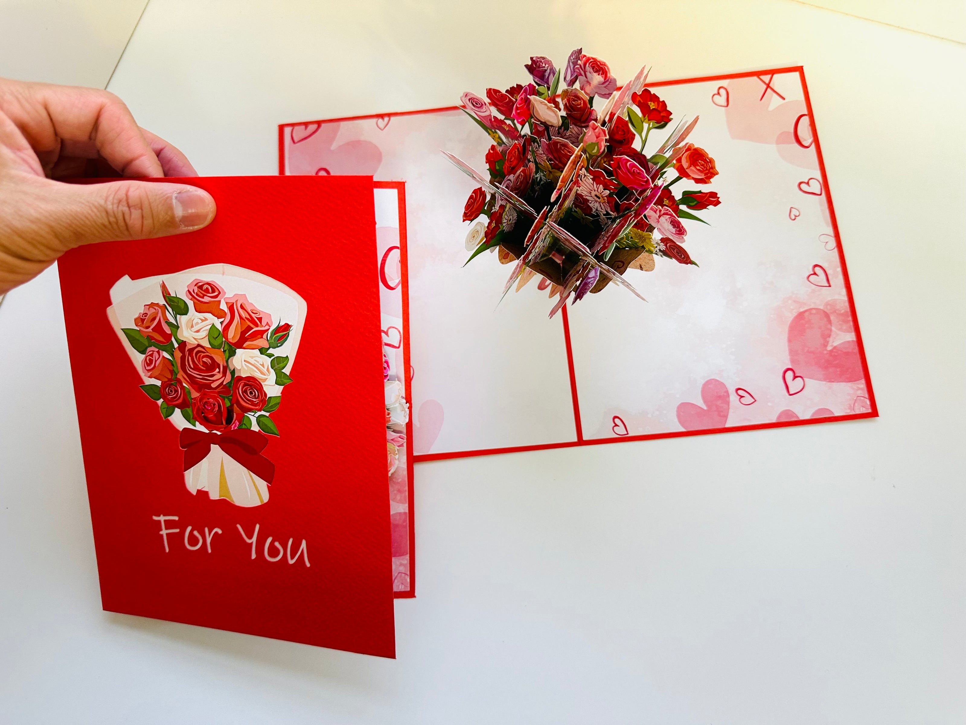 Pink & Red Rose Flower Bouquet Origami Pop Cards 3D Pop Up Greeting Card Happy Birthday Thank You Handmade Gift Thinking of You Blank Card for Any Occasion Happy Mother's Day Happy Father's Australiana Celebrate