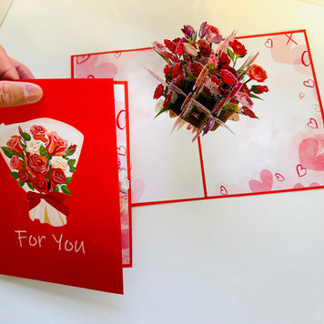Pink & Red Rose Flower Bouquet Origami Pop Cards 3D Pop Up Greeting Card Happy Birthday Thank You Handmade Gift Thinking of You Blank Card for Any Occasion Happy Mother's Day Happy Father's Australiana Celebrate