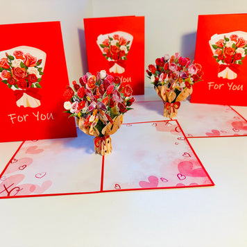 Pink & Red Rose Flower Bouquet Origami Pop Cards 3D Pop Up Greeting Card Happy Birthday Thank You Handmade Gift Thinking of You Blank Card for Any Occasion Happy Mother's Day Happy Father's Australiana Celebrate