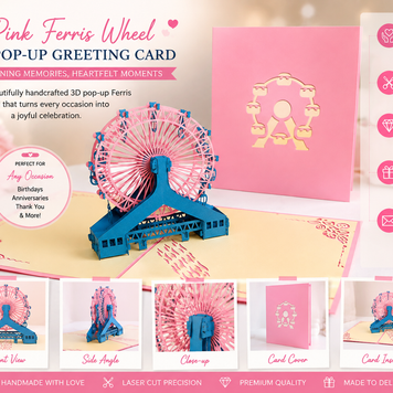 Ferris Wheel in Pink & Turquoise Origami Pop Cards 3D Pop Up Greeting Card Happy Birthday Thank You Handmade Gift Thinking of You Blank Card for Any Occasion Happy Mother's Day Happy Father's Celebrate the Beauty of Architecture (Copy)