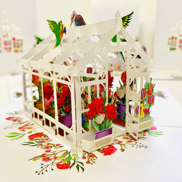 Flourishing Australian Native Greenhouse Garden & Birds Origami Pop Cards 3D Pop Up Greeting Card Celebrate Happy Birthday Thank You Handmade Best Wishes Gift Thinking of You Blank Card for Any Occasion Happy Mother's Day Happy Father's Day Australiana