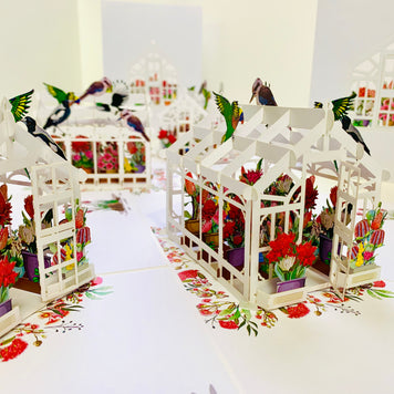 Flourishing Australian Native Greenhouse Garden & Birds Origami Pop Cards 3D Pop Up Greeting Card Celebrate Happy Birthday Thank You Handmade Best Wishes Gift Thinking of You Blank Card for Any Occasion Happy Mother's Day Happy Father's Day Australiana