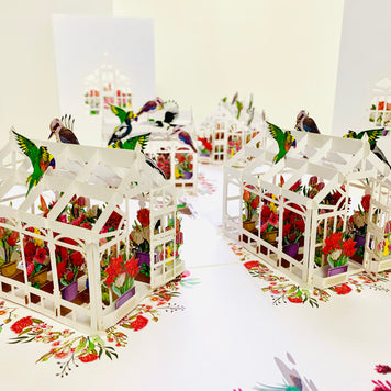 Flourishing Australian Native Greenhouse Garden & Birds Origami Pop Cards 3D Pop Up Greeting Card Celebrate Happy Birthday Thank You Handmade Best Wishes Gift Thinking of You Blank Card for Any Occasion Happy Mother's Day Happy Father's Day Australiana
