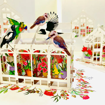 Flourishing Australian Native Greenhouse Garden & Birds Origami Pop Cards 3D Pop Up Greeting Card Celebrate Happy Birthday Thank You Handmade Best Wishes Gift Thinking of You Blank Card for Any Occasion Happy Mother's Day Happy Father's Day Australiana