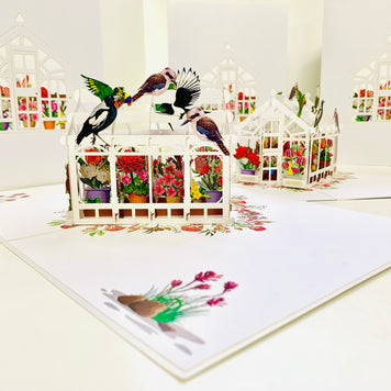 Flourishing Australian Native Greenhouse Garden & Birds Origami Pop Cards 3D Pop Up Greeting Card Celebrate Happy Birthday Thank You Handmade Best Wishes Gift Thinking of You Blank Card for Any Occasion Happy Mother's Day Happy Father's Day Australiana