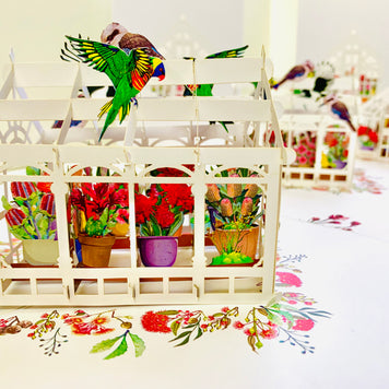 Flourishing Australian Native Greenhouse Garden & Birds Origami Pop Cards 3D Pop Up Greeting Card Celebrate Happy Birthday Thank You Handmade Best Wishes Gift Thinking of You Blank Card for Any Occasion Happy Mother's Day Happy Father's Day Australiana