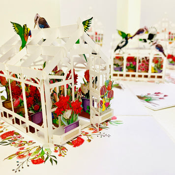 Flourishing Australian Native Greenhouse Garden & Birds Origami Pop Cards 3D Pop Up Greeting Card Celebrate Happy Birthday Thank You Handmade Best Wishes Gift Thinking of You Blank Card for Any Occasion Happy Mother's Day Happy Father's Day Australiana