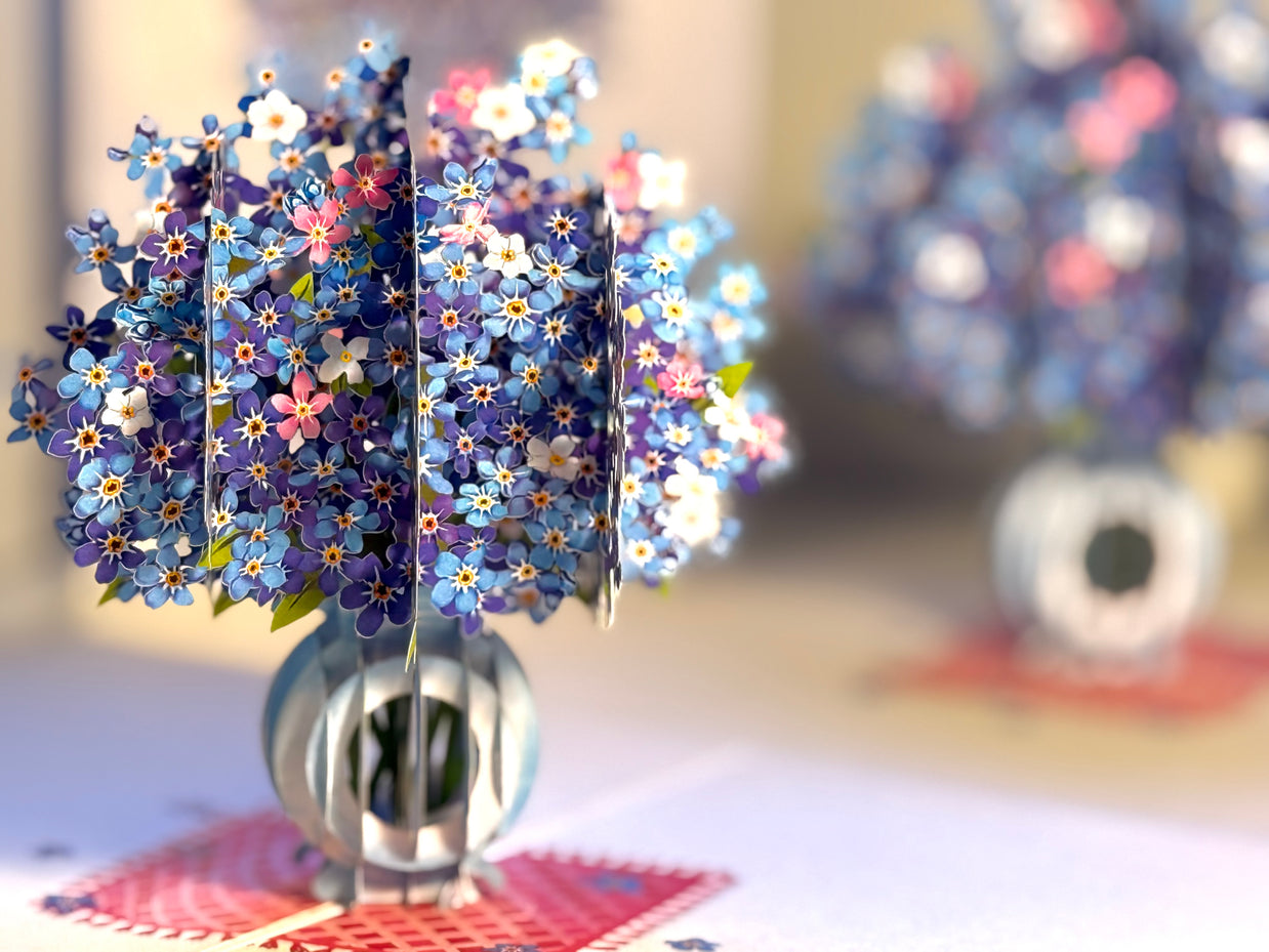 Forget Me Not or Indigo Blue Flowers in Vase Origami Pop Cards 3D Pop Up Greeting Card Happy Birthday Thank You Handmade Gift Thinking of You Blank Card for Any Occasion Happy Mother's Day Happy Father's Australiana Celebrate the Beauty of Flower