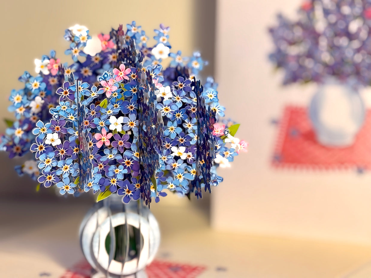 Forget Me Not or Indigo Blue Flowers in Vase Origami Pop Cards 3D Pop Up Greeting Card Happy Birthday Thank You Handmade Gift Thinking of You Blank Card for Any Occasion Happy Mother's Day Happy Father's Australiana Celebrate the Beauty of Flower