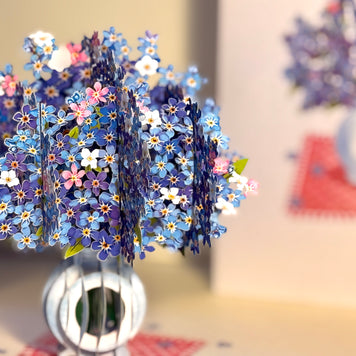 Forget Me Not or Indigo Blue Flowers in Vase Origami Pop Cards 3D Pop Up Greeting Card Happy Birthday Thank You Handmade Gift Thinking of You Blank Card for Any Occasion Happy Mother's Day Happy Father's Australiana Celebrate the Beauty of Flower