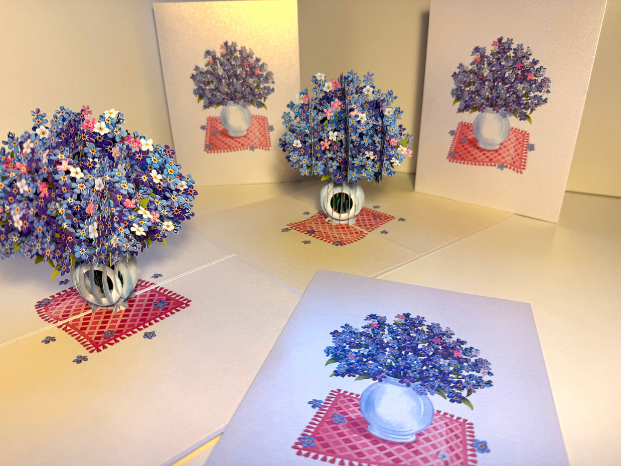 Forget Me Not or Indigo Blue Flowers in Vase Origami Pop Cards 3D Pop Up Greeting Card Happy Birthday Thank You Handmade Gift Thinking of You Blank Card for Any Occasion Happy Mother's Day Happy Father's Australiana Celebrate the Beauty of Flower