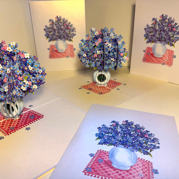 Forget Me Not or Indigo Blue Flowers in Vase Origami Pop Cards 3D Pop Up Greeting Card Happy Birthday Thank You Handmade Gift Thinking of You Blank Card for Any Occasion Happy Mother's Day Happy Father's Australiana Celebrate the Beauty of Flower
