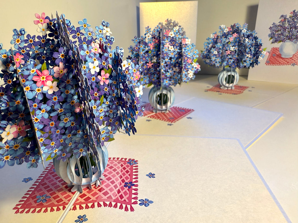 Forget Me Not or Indigo Blue Flowers in Vase Origami Pop Cards 3D Pop Up Greeting Card Happy Birthday Thank You Handmade Gift Thinking of You Blank Card for Any Occasion Happy Mother's Day Happy Father's Australiana Celebrate the Beauty of Flower