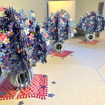 Forget Me Not or Indigo Blue Flowers in Vase Origami Pop Cards 3D Pop Up Greeting Card Happy Birthday Thank You Handmade Gift Thinking of You Blank Card for Any Occasion Happy Mother's Day Happy Father's Australiana Celebrate the Beauty of Flower