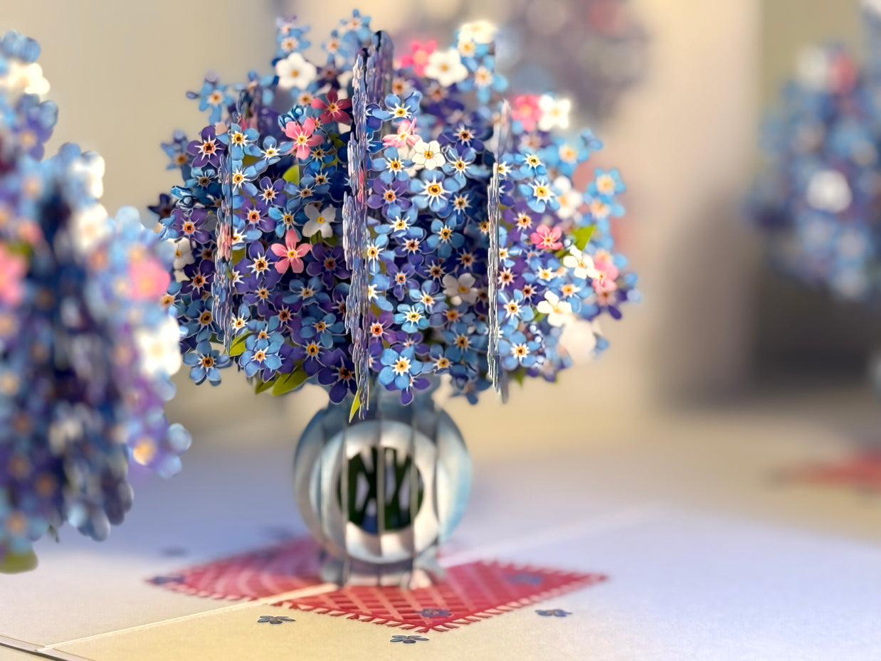 Forget Me Not or Indigo Blue Flowers in Vase Origami Pop Cards 3D Pop Up Greeting Card Happy Birthday Thank You Handmade Gift Thinking of You Blank Card for Any Occasion Happy Mother's Day Happy Father's Australiana Celebrate the Beauty of Flower