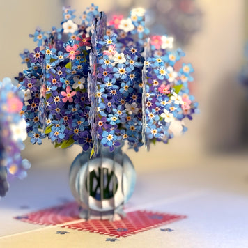 Forget Me Not or Indigo Blue Flowers in Vase Origami Pop Cards 3D Pop Up Greeting Card Happy Birthday Thank You Handmade Gift Thinking of You Blank Card for Any Occasion Happy Mother's Day Happy Father's Australiana Celebrate the Beauty of Flower