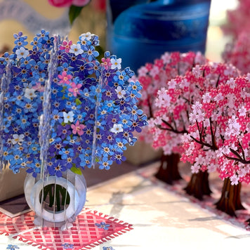 Forget Me Not or Indigo Blue Flowers in Vase Origami Pop Cards 3D Pop Up Greeting Card Happy Birthday Thank You Handmade Gift Thinking of You Blank Card for Any Occasion Happy Mother's Day Happy Father's Australiana Celebrate the Beauty of Flower