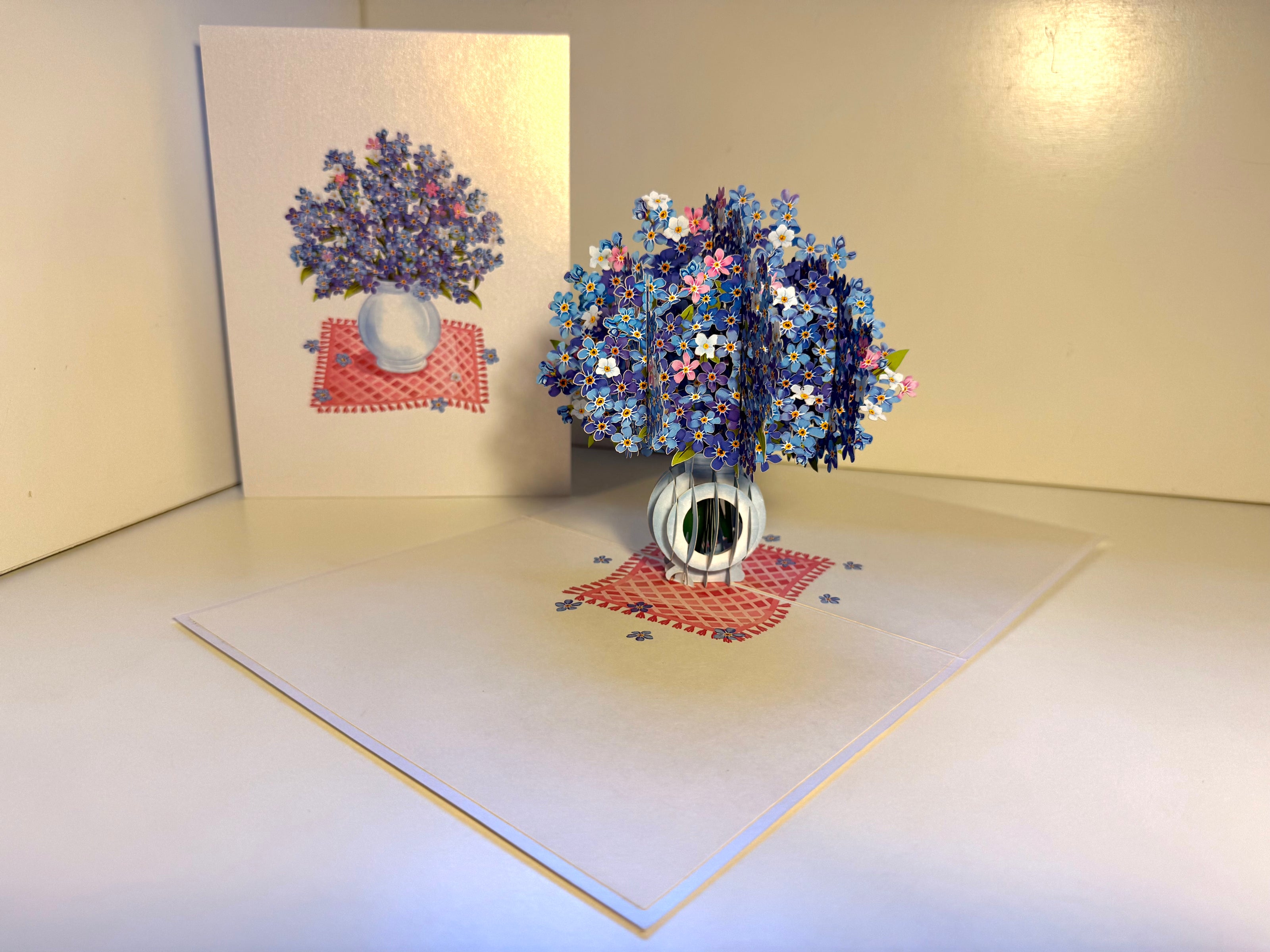 Forget Me Not or Indigo Blue Flowers in Vase Origami Pop Cards 3D Pop Up Greeting Card Happy Birthday Thank You Handmade Gift Thinking of You Blank Card for Any Occasion Happy Mother's Day Happy Father's Australiana Celebrate the Beauty of Flower