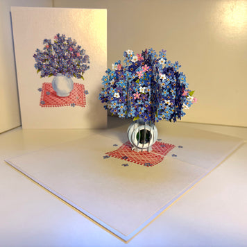 Forget Me Not or Indigo Blue Flowers in Vase Origami Pop Cards 3D Pop Up Greeting Card Happy Birthday Thank You Handmade Gift Thinking of You Blank Card for Any Occasion Happy Mother's Day Happy Father's Australiana Celebrate the Beauty of Flower