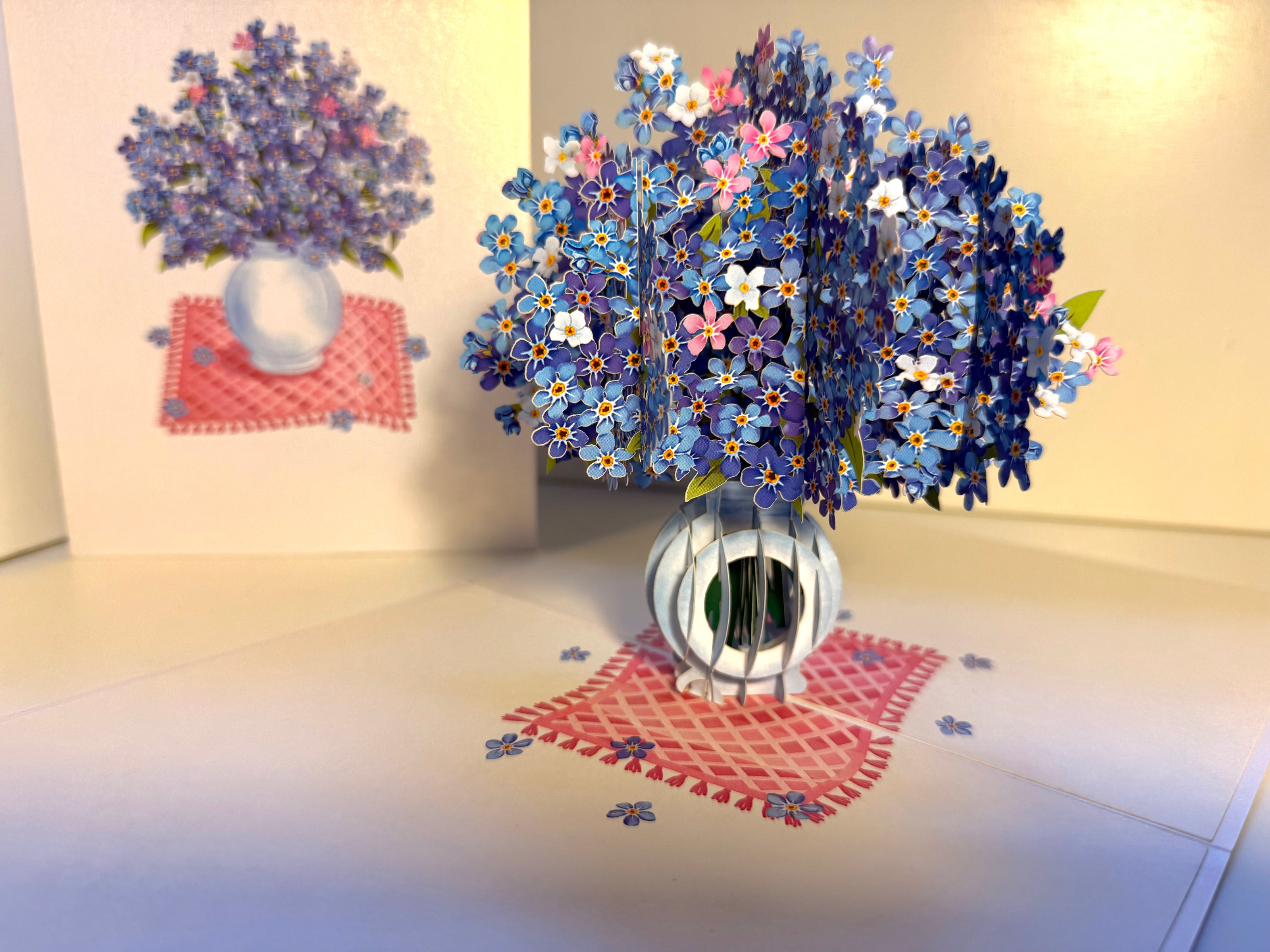Forget Me Not or Indigo Blue Flowers in Vase Origami Pop Cards 3D Pop Up Greeting Card Happy Birthday Thank You Handmade Gift Thinking of You Blank Card for Any Occasion Happy Mother's Day Happy Father's Australiana Celebrate the Beauty of Flower