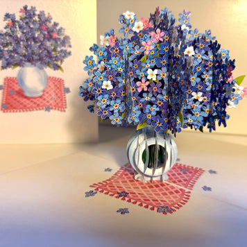 Forget Me Not or Indigo Blue Flowers in Vase Origami Pop Cards 3D Pop Up Greeting Card Happy Birthday Thank You Handmade Gift Thinking of You Blank Card for Any Occasion Happy Mother's Day Happy Father's Australiana Celebrate the Beauty of Flower