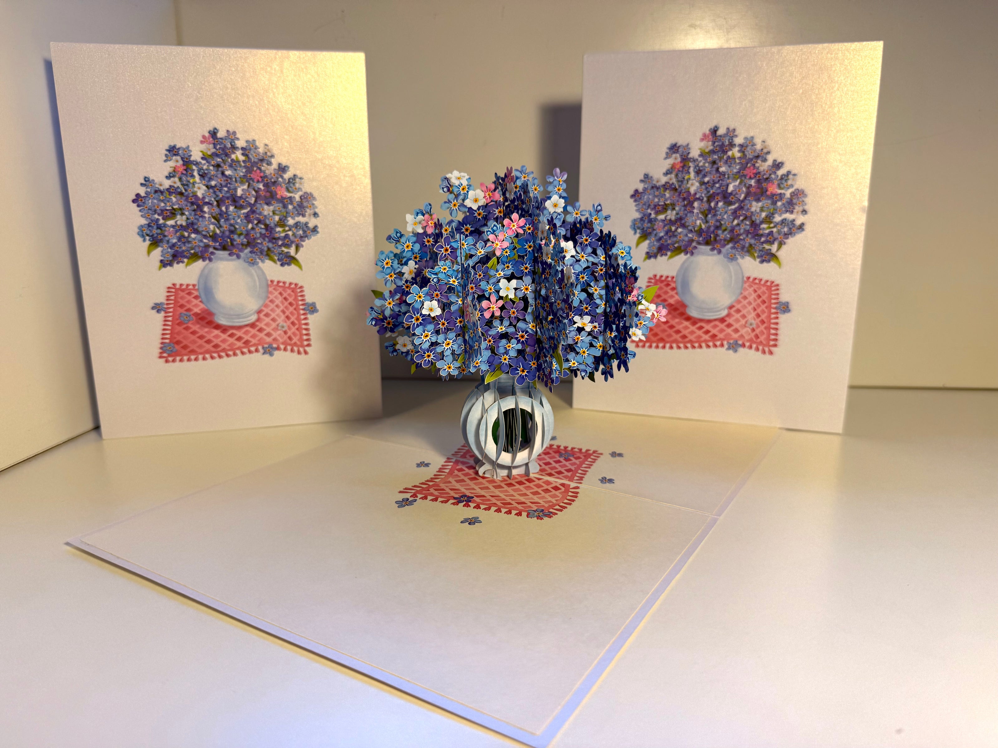 Forget Me Not or Indigo Blue Flowers in Vase Origami Pop Cards 3D Pop Up Greeting Card Happy Birthday Thank You Handmade Gift Thinking of You Blank Card for Any Occasion Happy Mother's Day Happy Father's Australiana Celebrate the Beauty of Flower